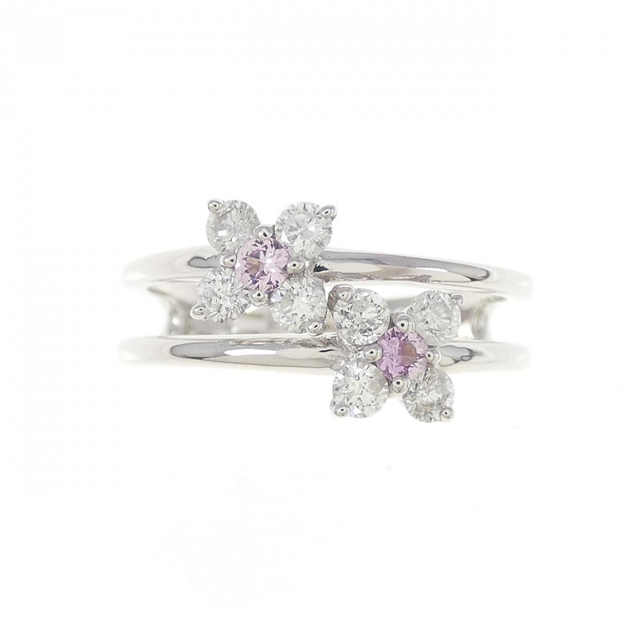 K18WG フラワー サファイヤ リング 0.11CT