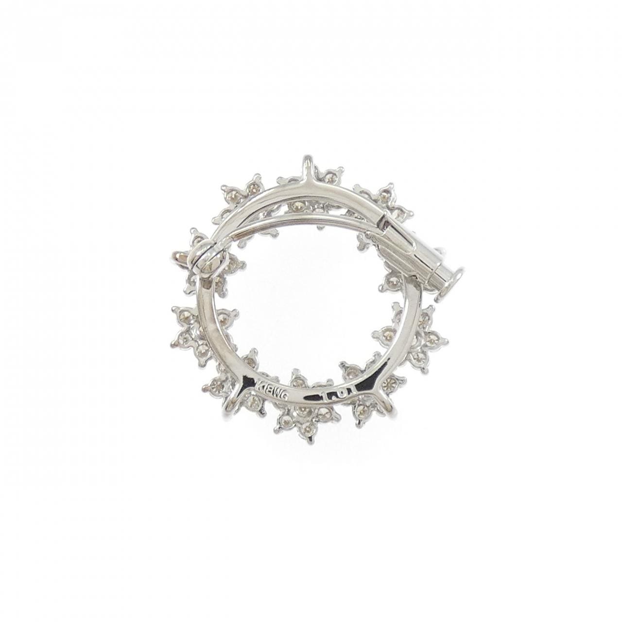 K18WG フラワー ダイヤモンド ブローチ 1.01CT