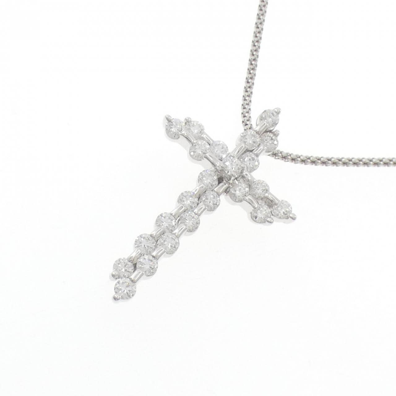 K18WG クロス ダイヤモンド ネックレス 1.12CT