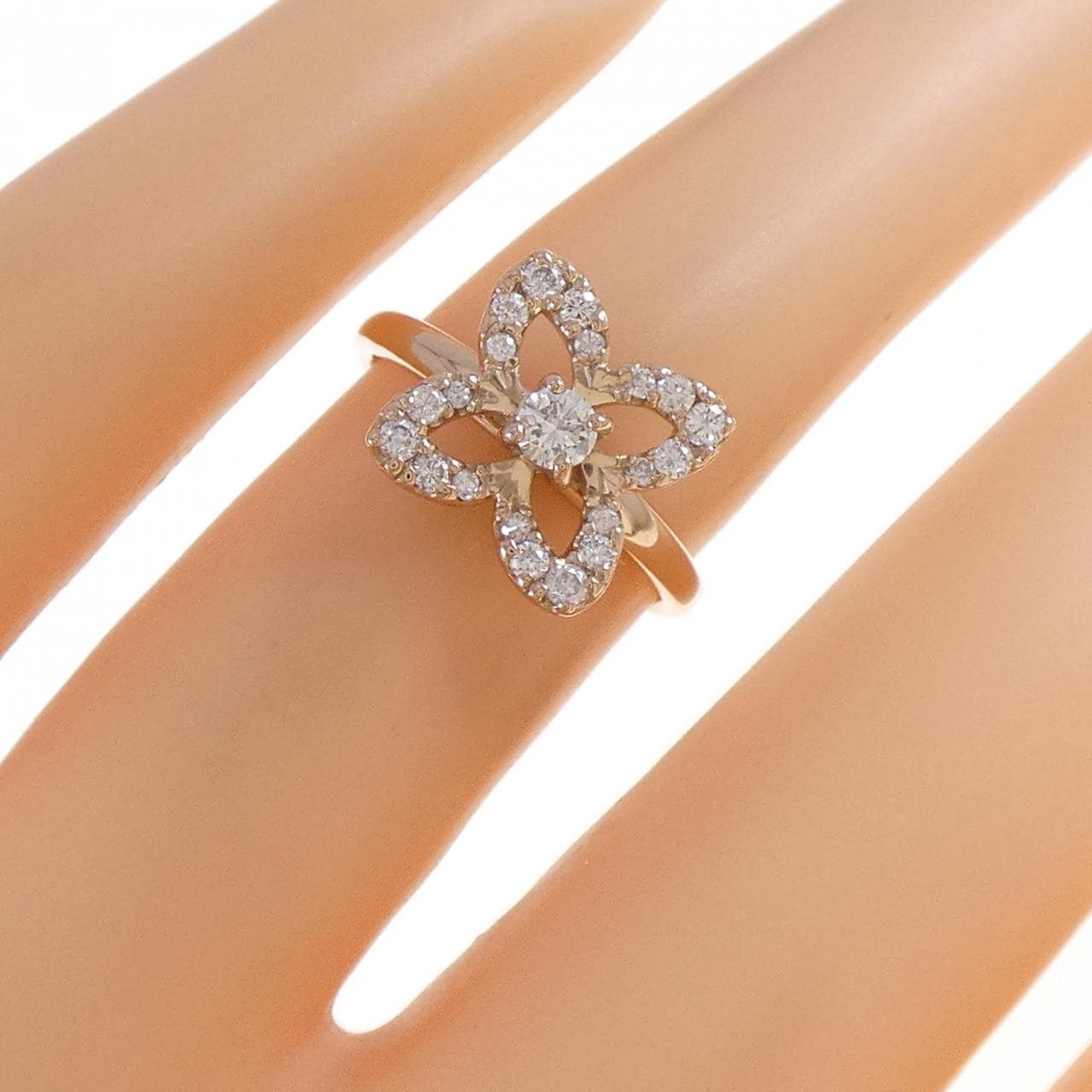 K18PG フラワー ダイヤモンド リング 0.30CT