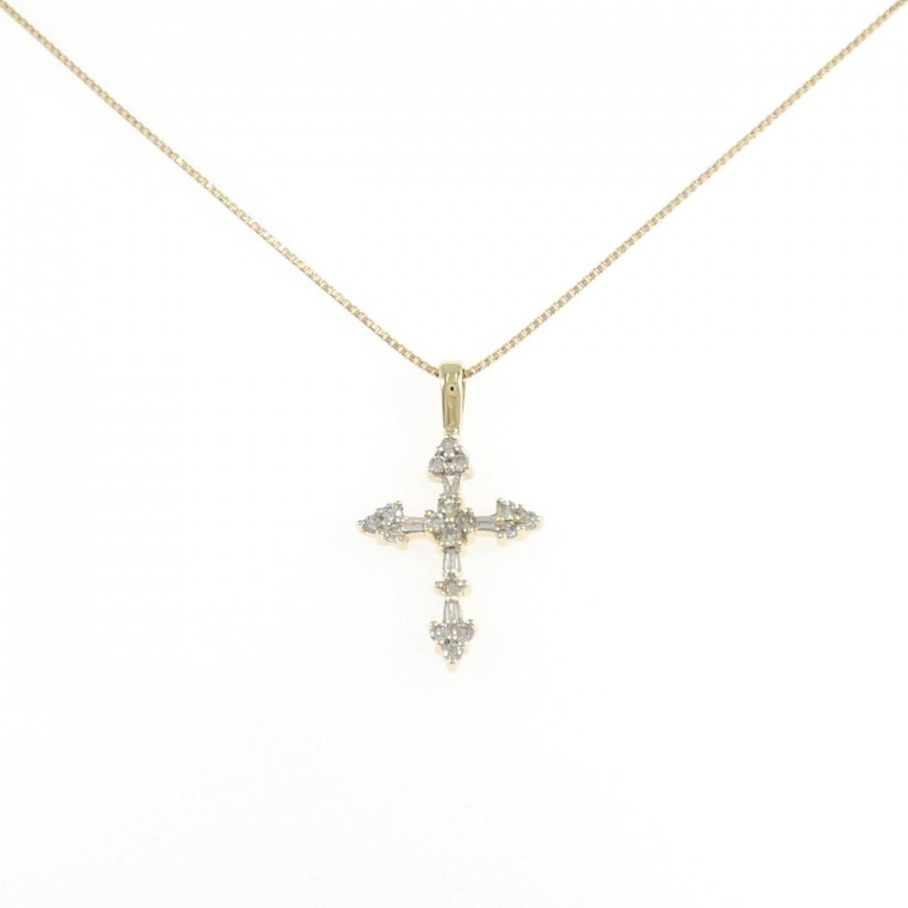 K18YG/K18WG クロス ダイヤモンド ネックレス 0.33CT