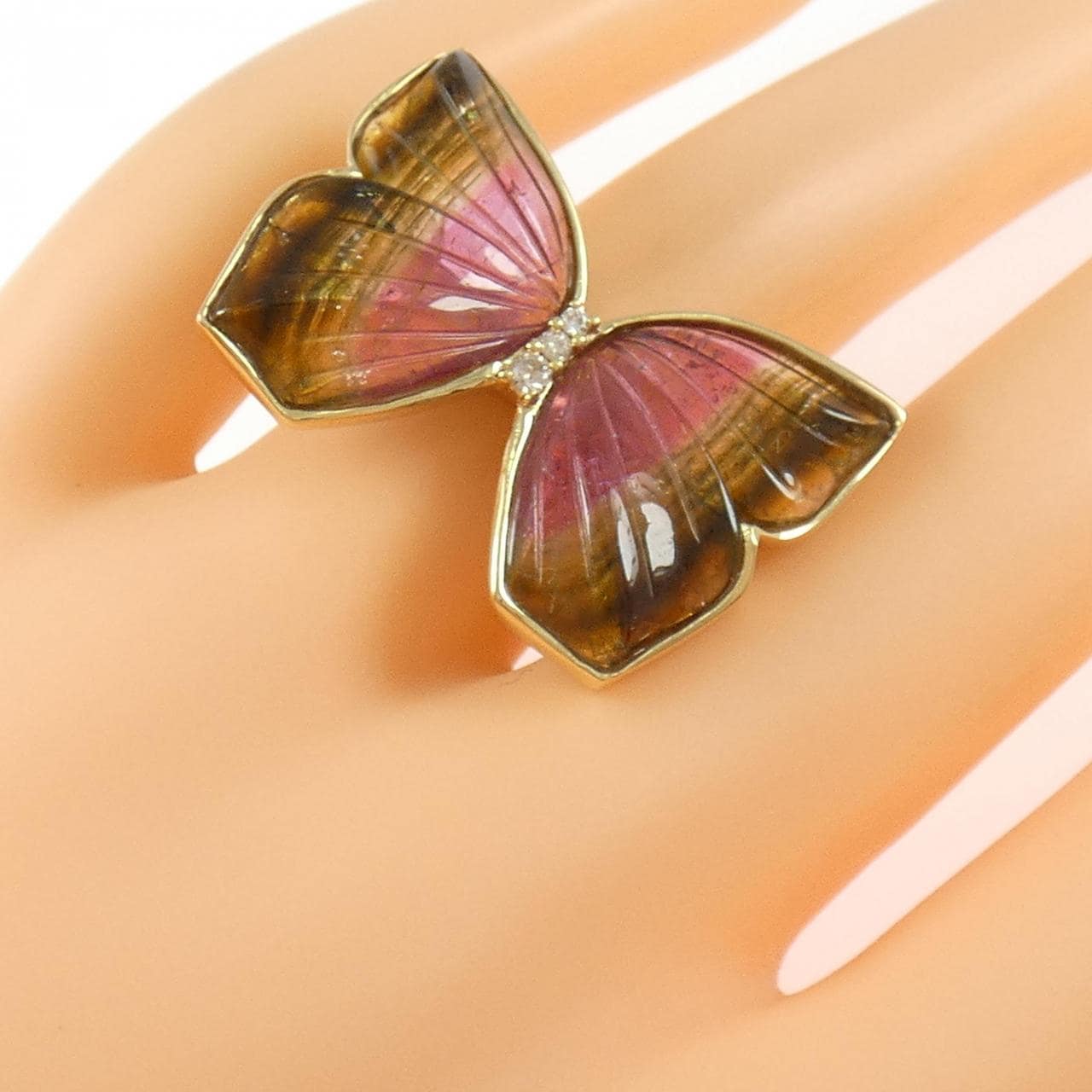 K18YG バタフライ トルマリン リング