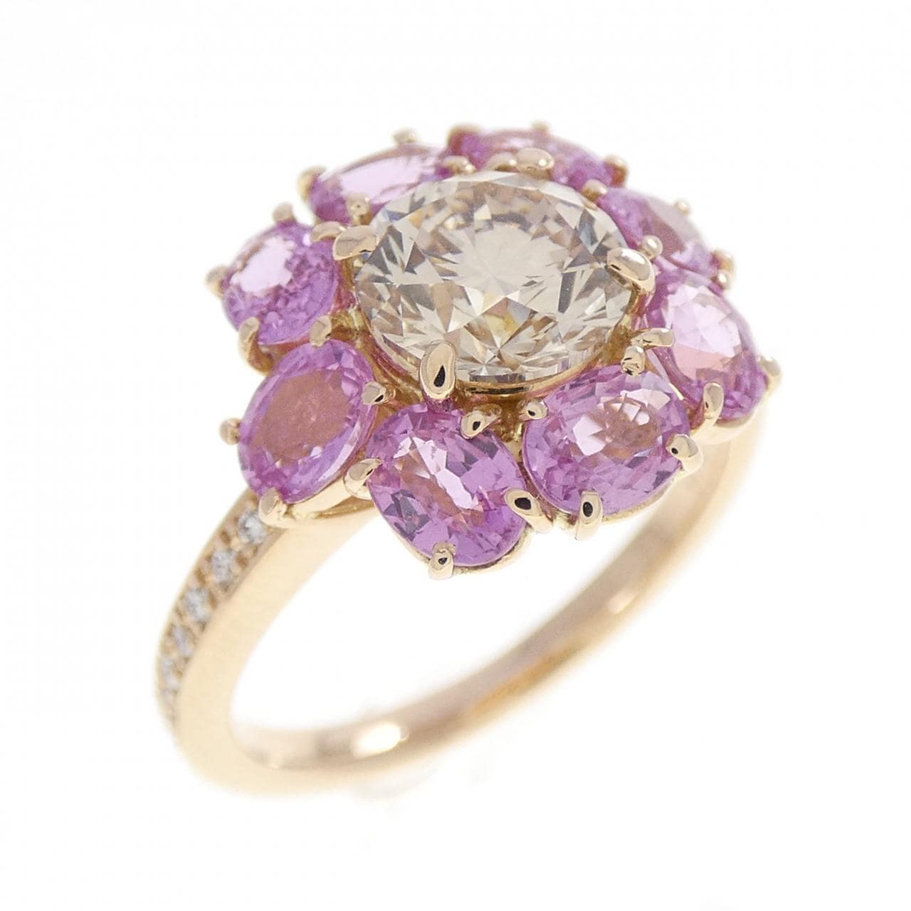 K18PG フラワー ダイヤモンド リング 1.143CT