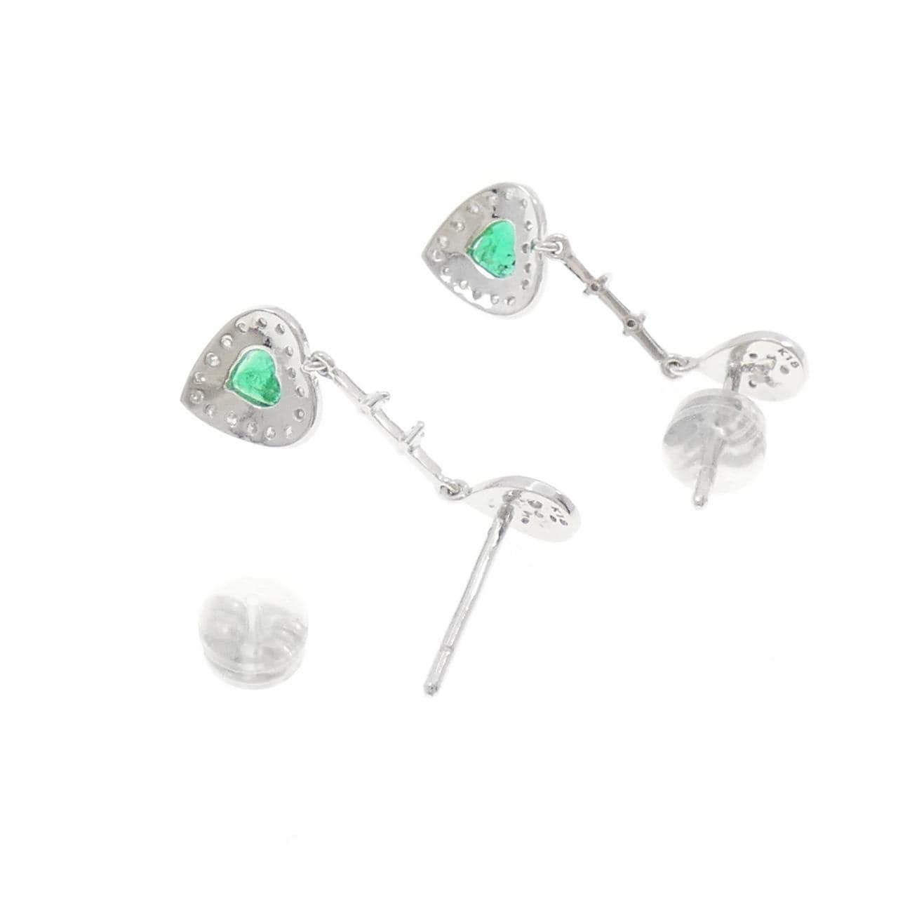 K18WG ハート エメラルド ピアス