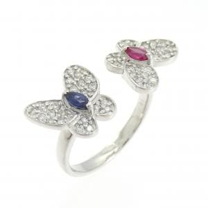 K18WG バタフライ カラーストーン リング