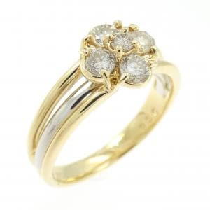 K18YG/PT900 フラワー ダイヤモンド リング 0.50CT
