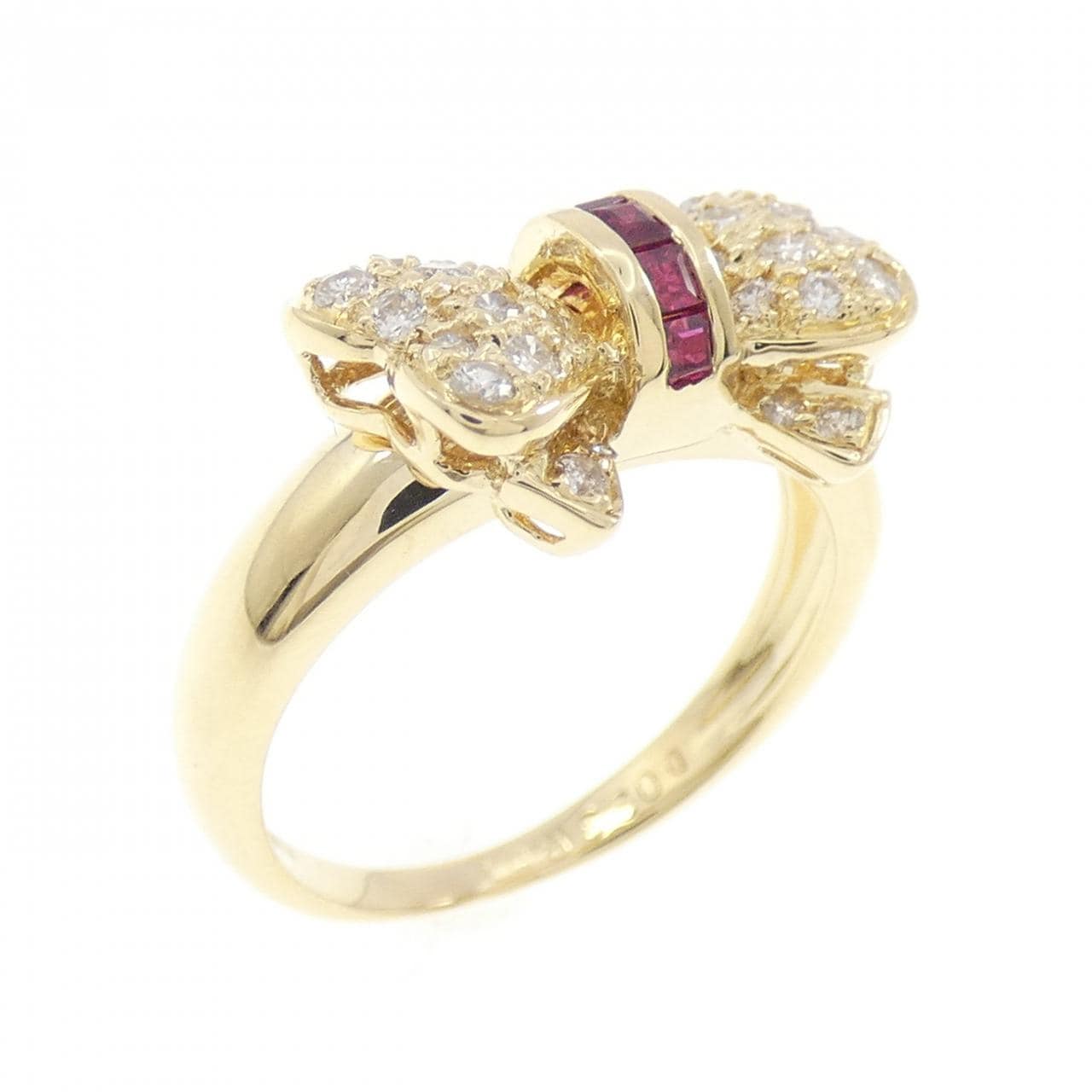 K18YG リボン ルビー リング 0.1CT