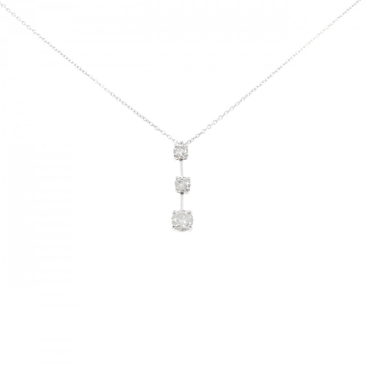 K18WG スリーストーン ダイヤモンド ネックレス 0.55CT