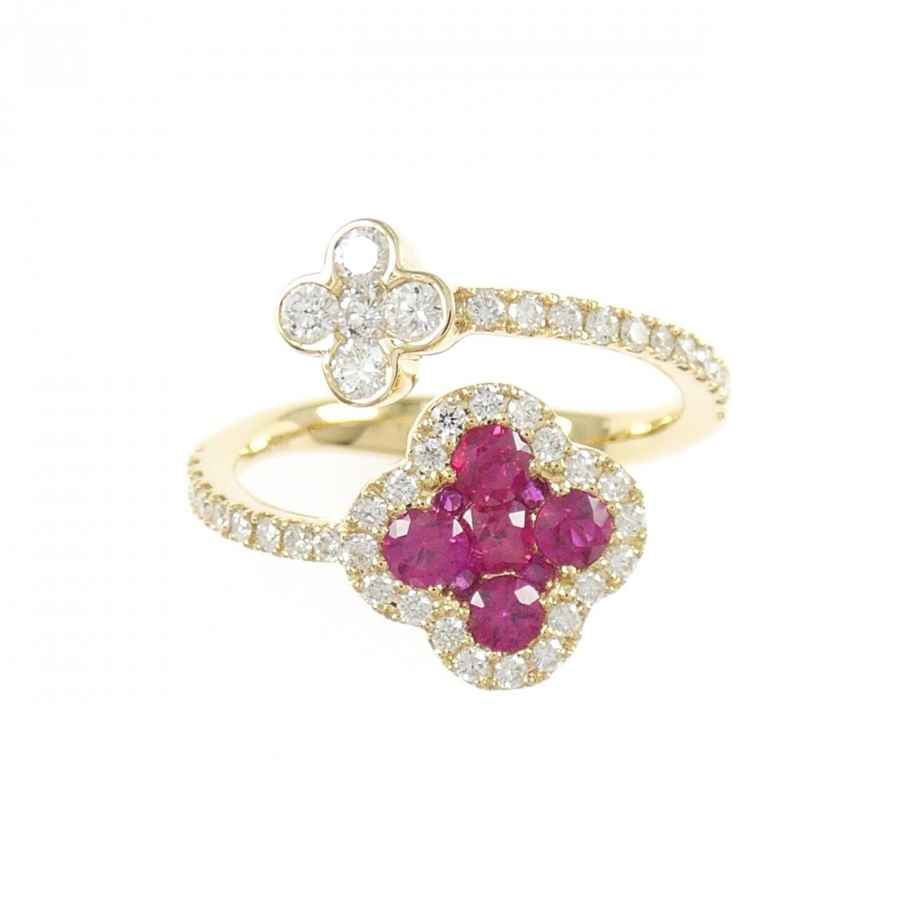 K18YG フラワー ルビー リング 0.58CT