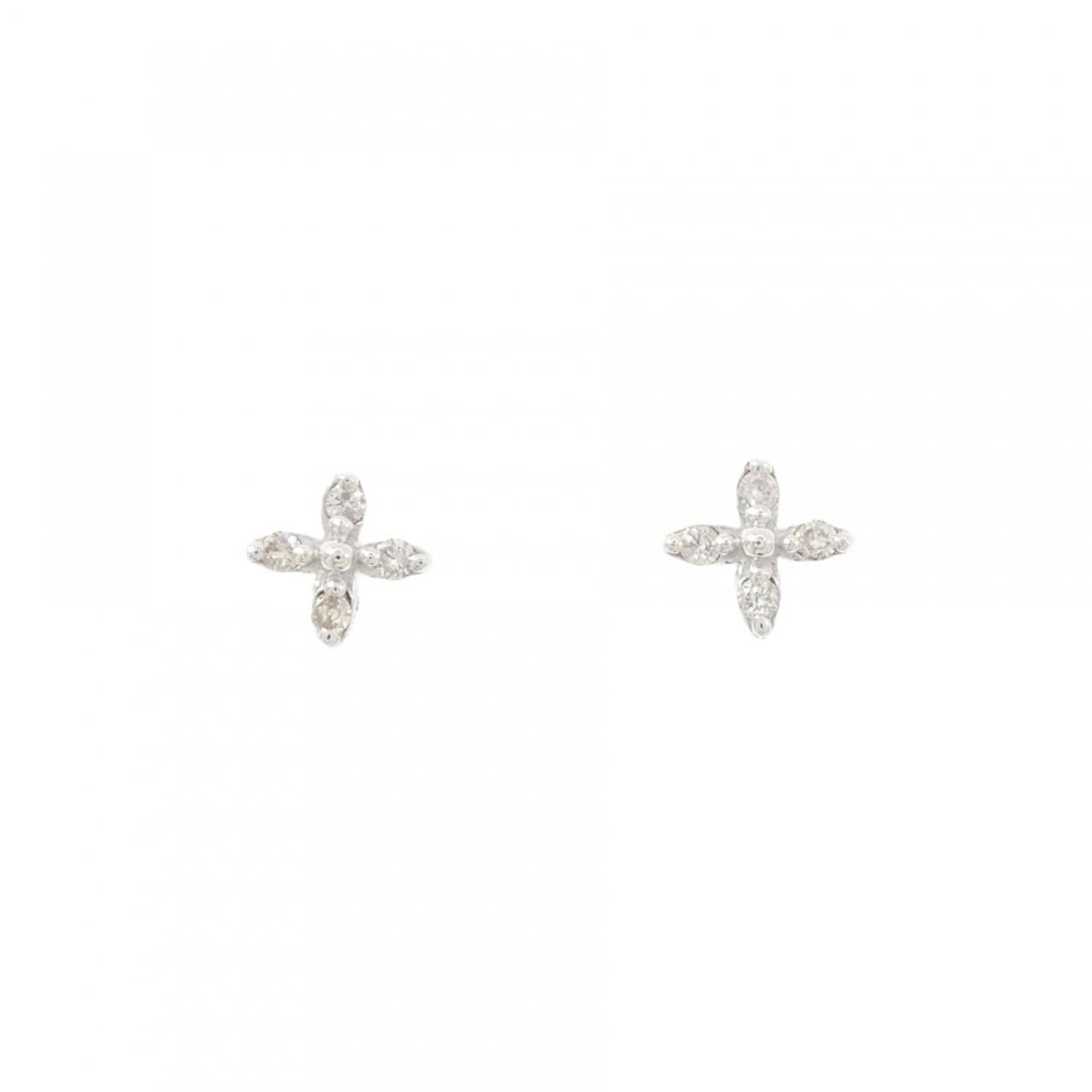 K10WG フラワー ダイヤモンド ピアス 0.10CT