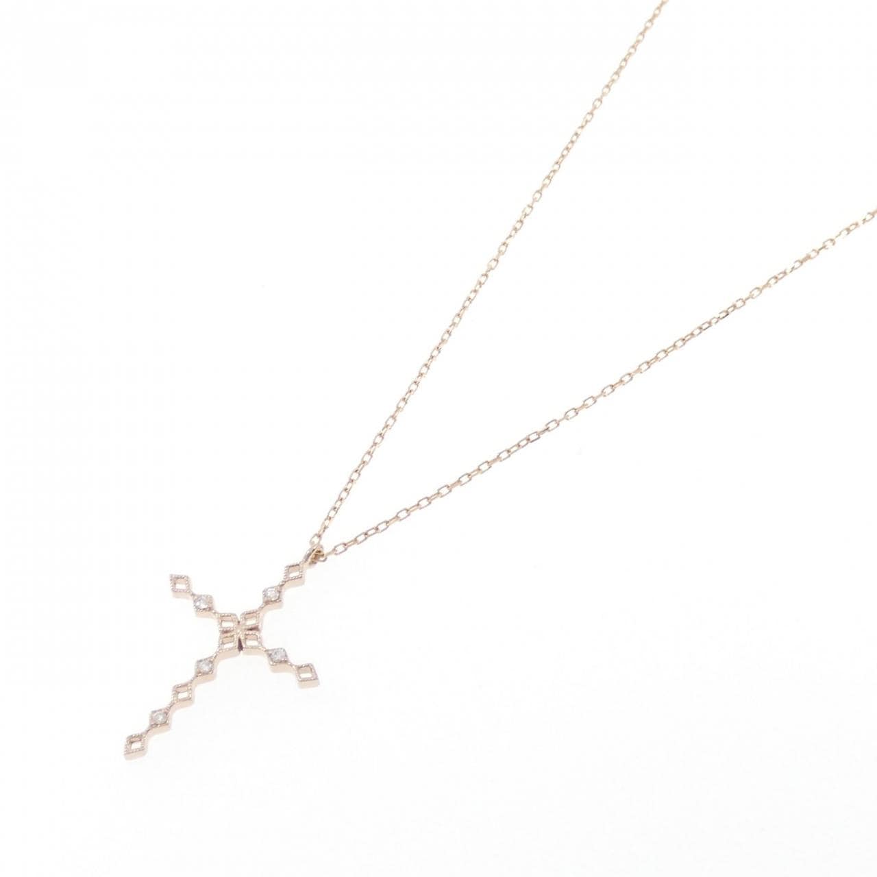 K18PG Cross Diamond Necklace 0.02CT