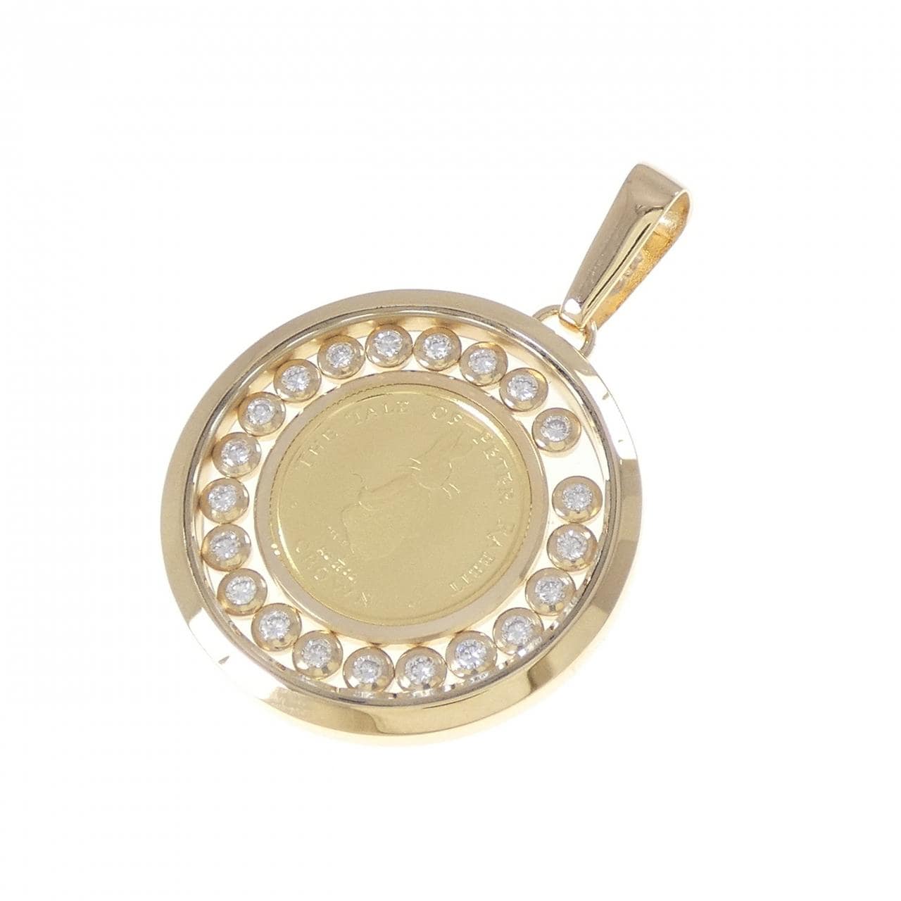 K18YG(枠) ダイヤモンド コイン ペンダント 0.39CT