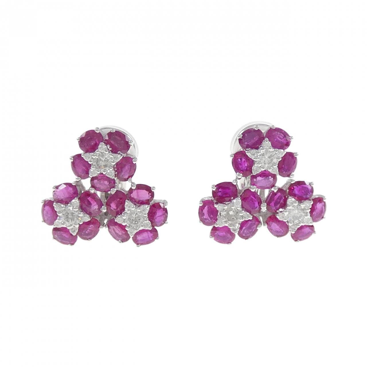K18WG フラワー ルビー ピアス/イヤリング 5.08CT
