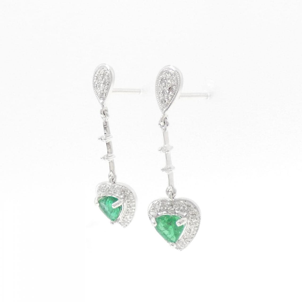 K18WG ハート エメラルド ピアス