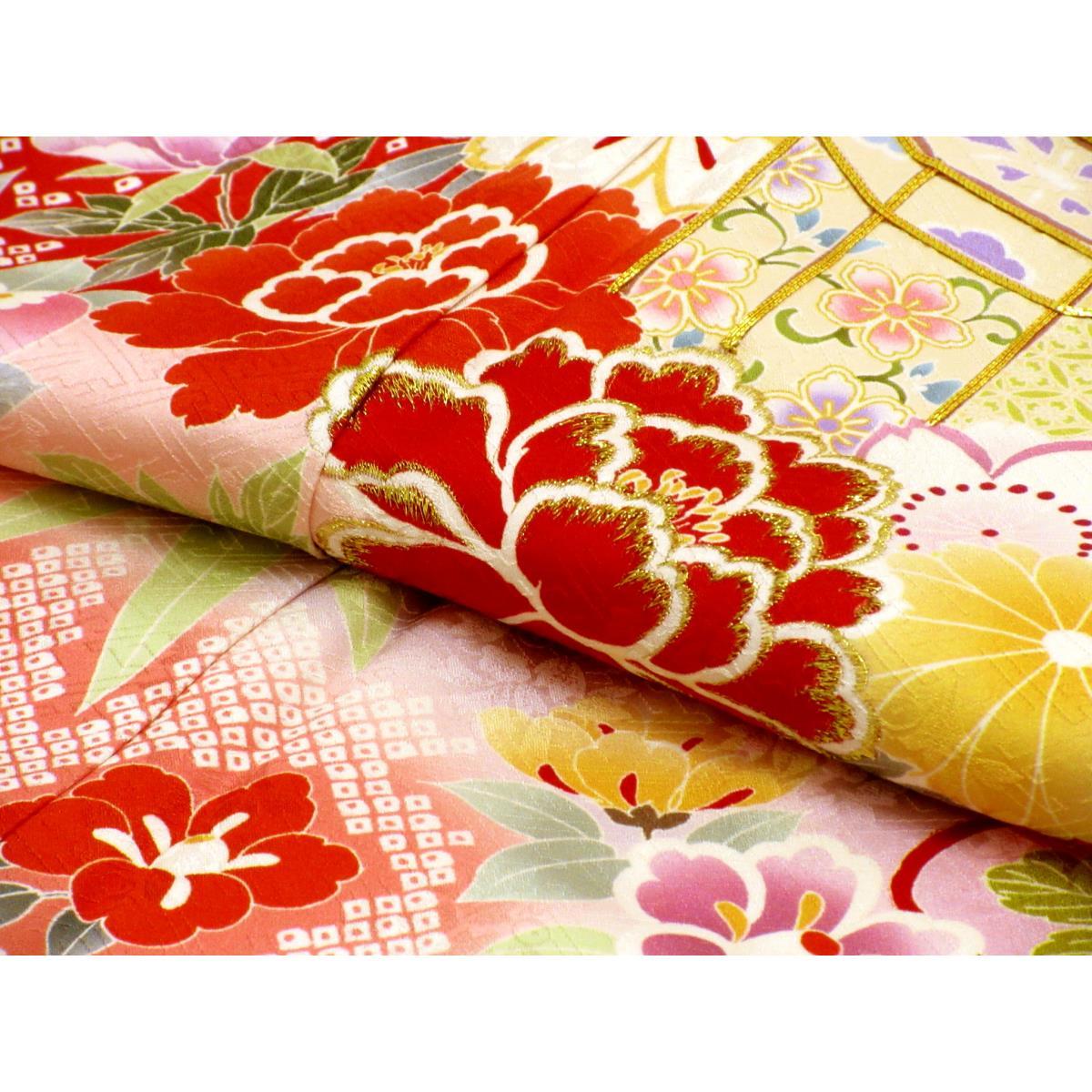 【未使用品】振袖　友禅金彩加工　刺繍入りボカシ染