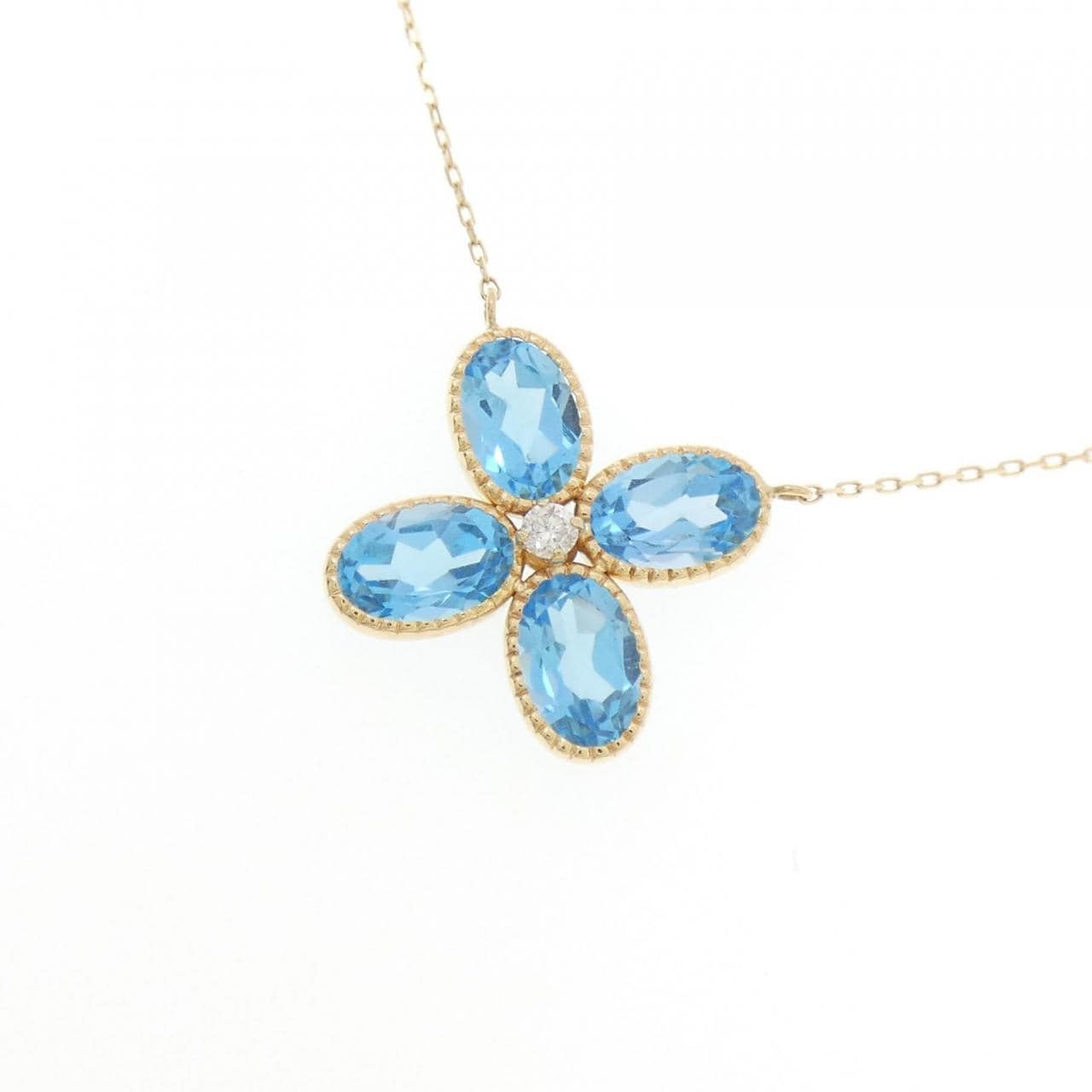 [BRAND NEW] K18YG Flower Blue Topaz Necklace 2.16CT