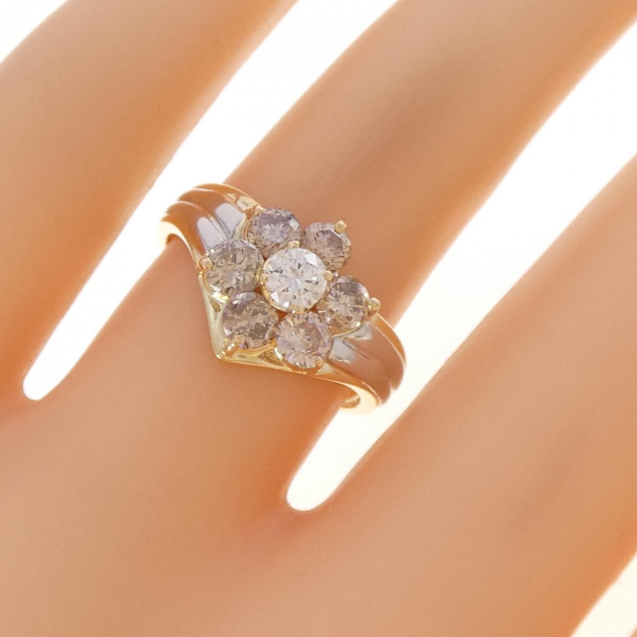 K18YG/PT900 フラワー ダイヤモンド リング 1.00CT