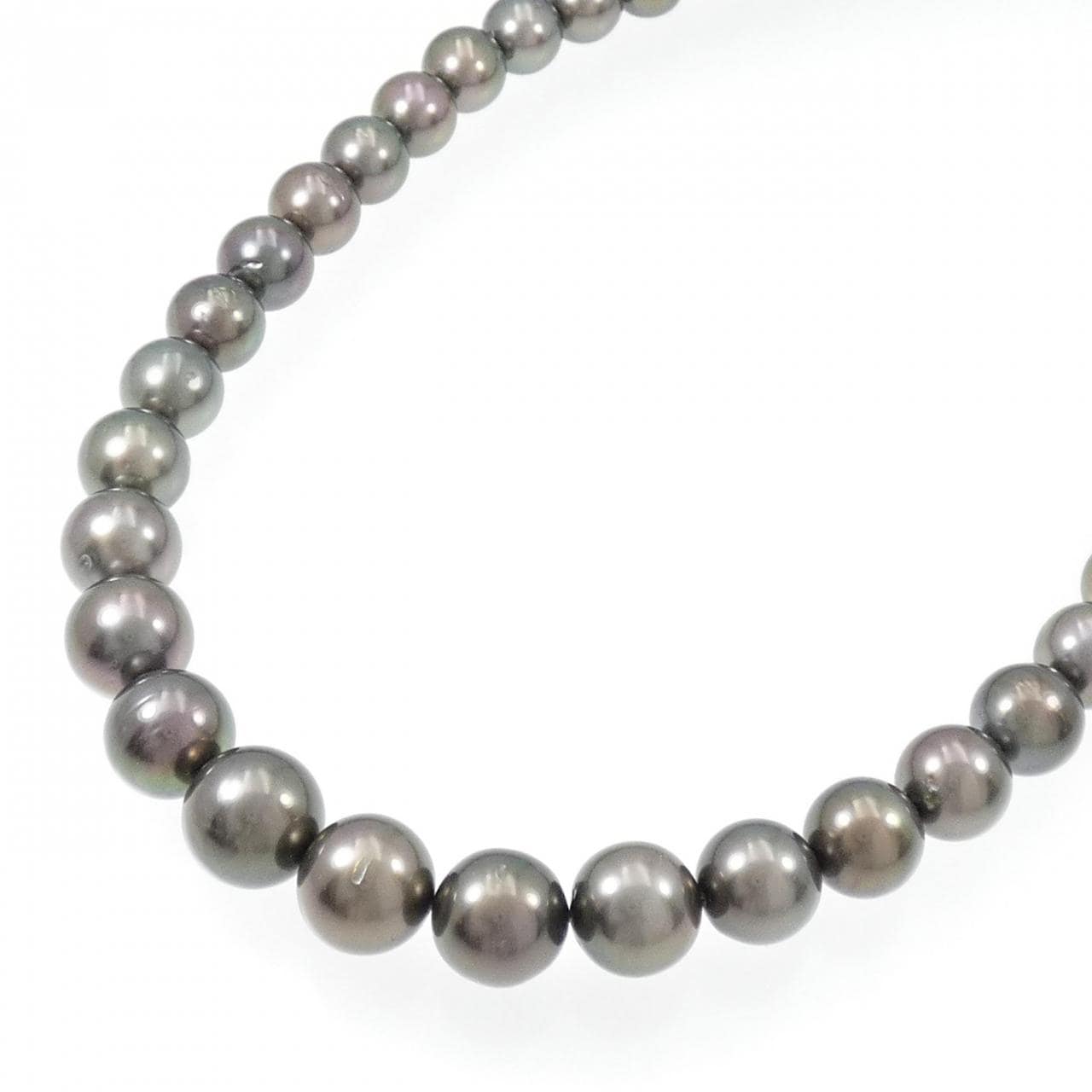 Silver clasp/K14WG black pearl necklace 8-11mm earring set