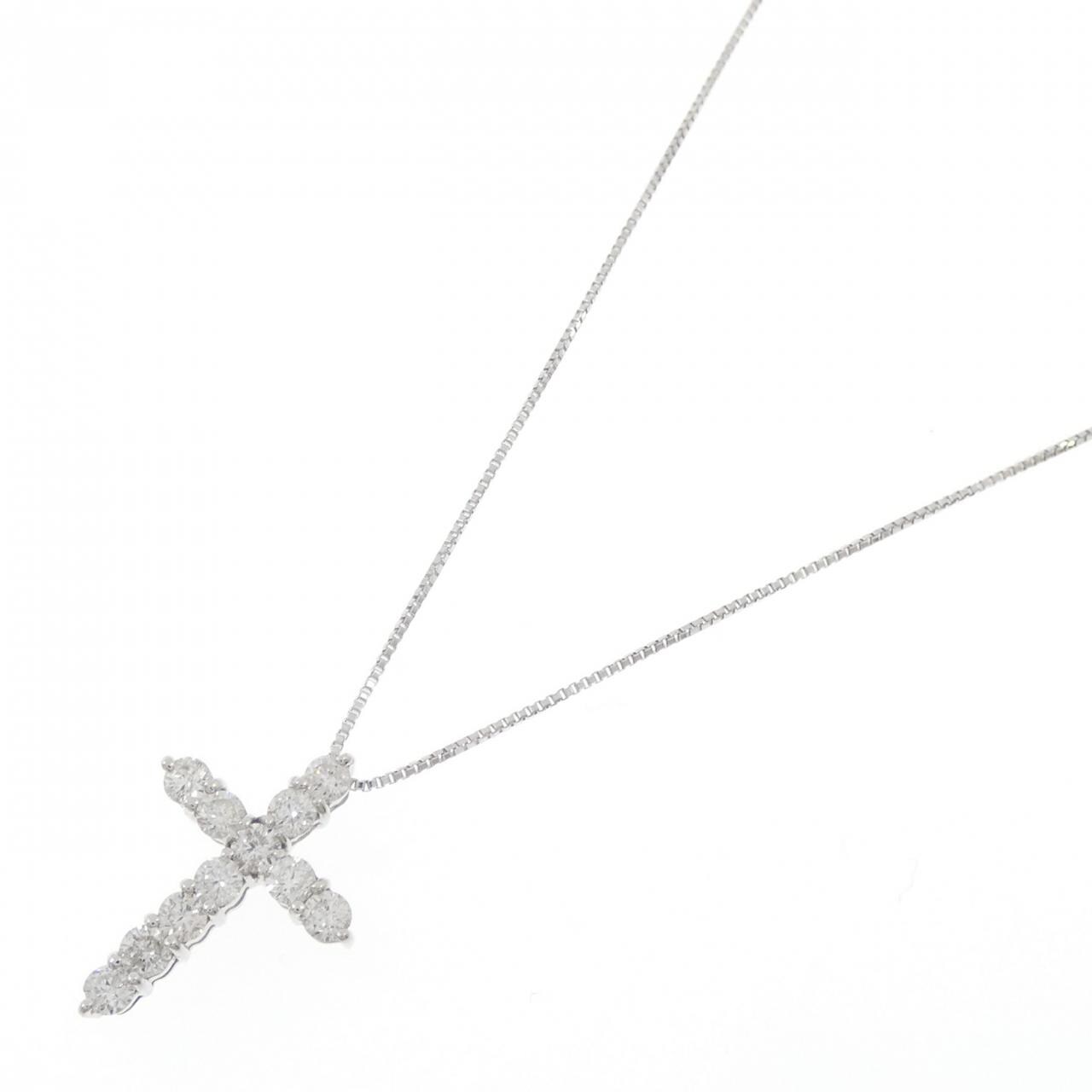K18WG クロス ダイヤモンド ネックレス 0.50CT