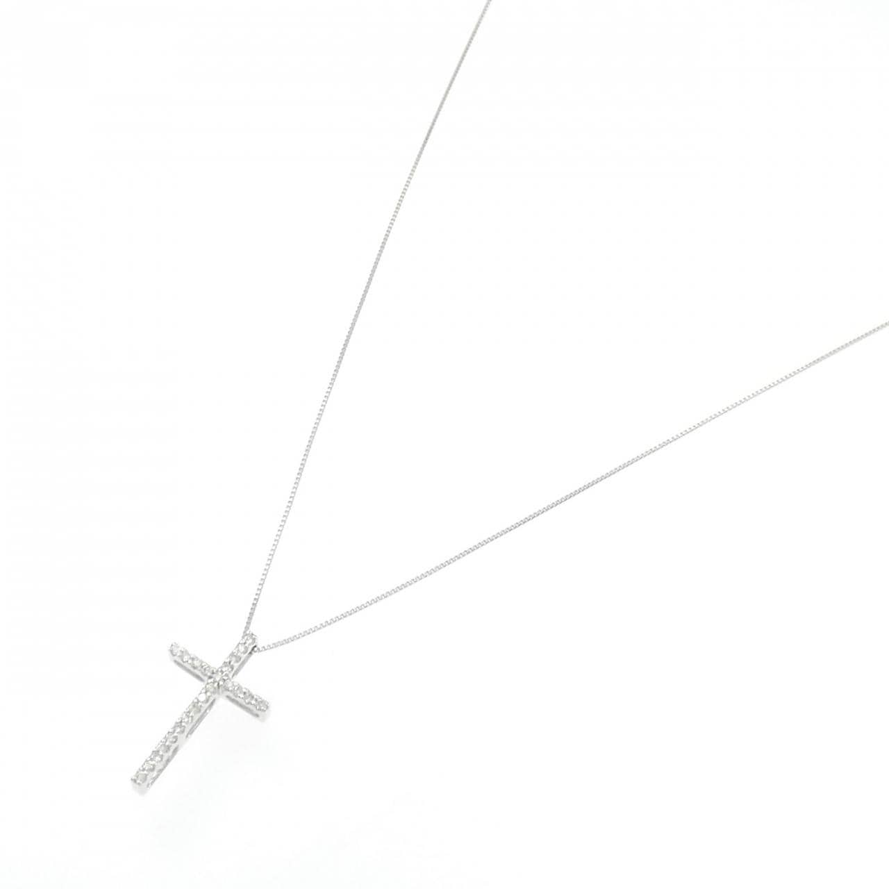 K18WG クロス ダイヤモンド ネックレス 0.15CT