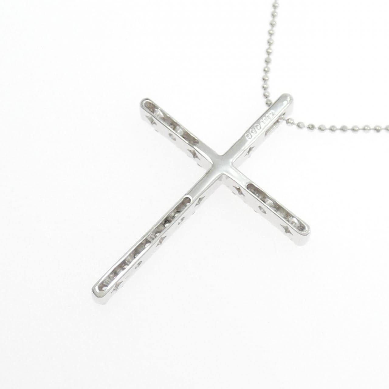 K18WG クロス ダイヤモンド ネックレス 0.60CT