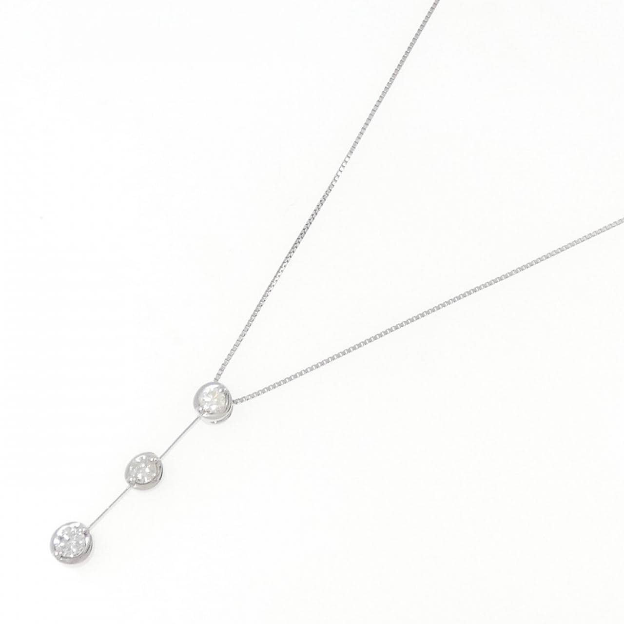 K18WG three stone Diamond necklace 0.50CT