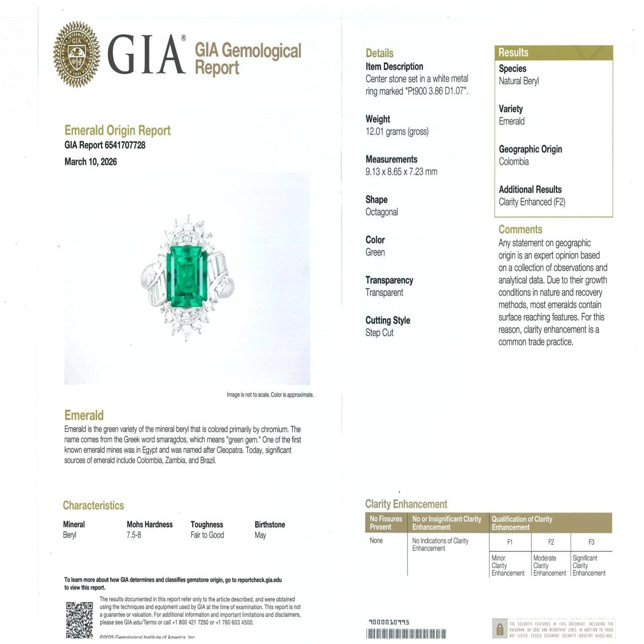 PT900 エメラルド リング 3.86CT コロンビア産