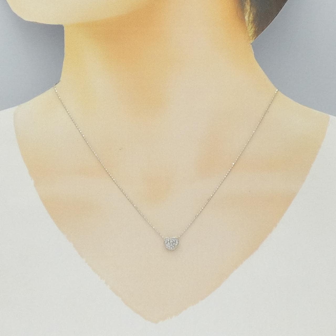 K18WG ハート パヴェ ダイヤモンド ネックレス 0.13CT