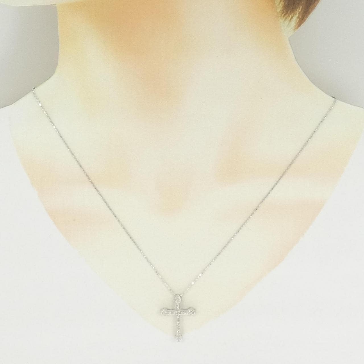 K18WG クロス ダイヤモンド ネックレス 0.20CT