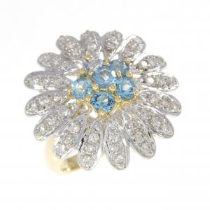K18YG/K18WG フラワー ブルートパーズ リング 0.79CT