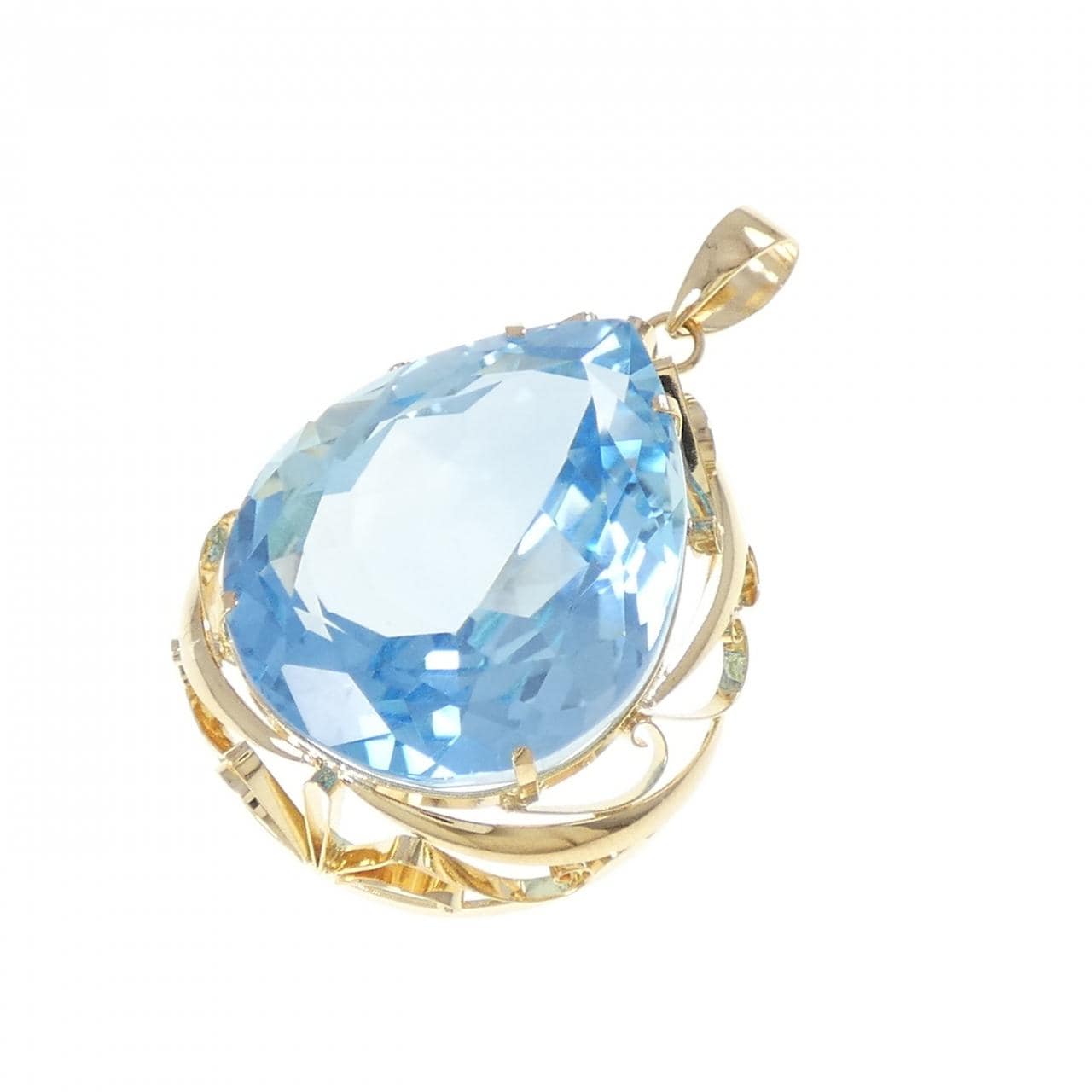18K黃金鑲嵌藍色托帕石吊墜，重44.46克拉