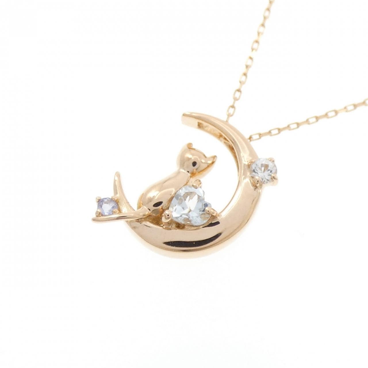 K18PG Cat Moon Color Stone Necklace