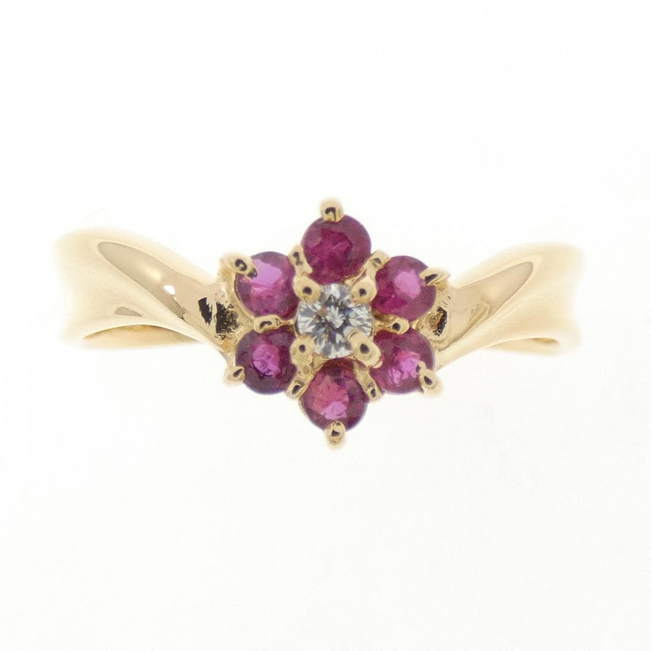K18YG フラワー ルビー リング 0.23CT