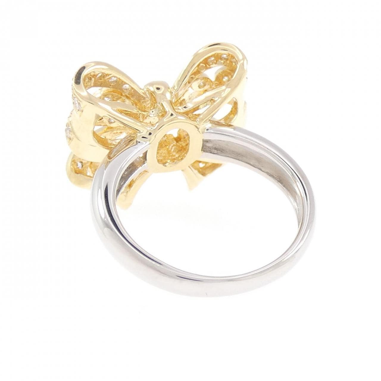 K18YG/PT900 リボン ダイヤモンド リング 0.41CT