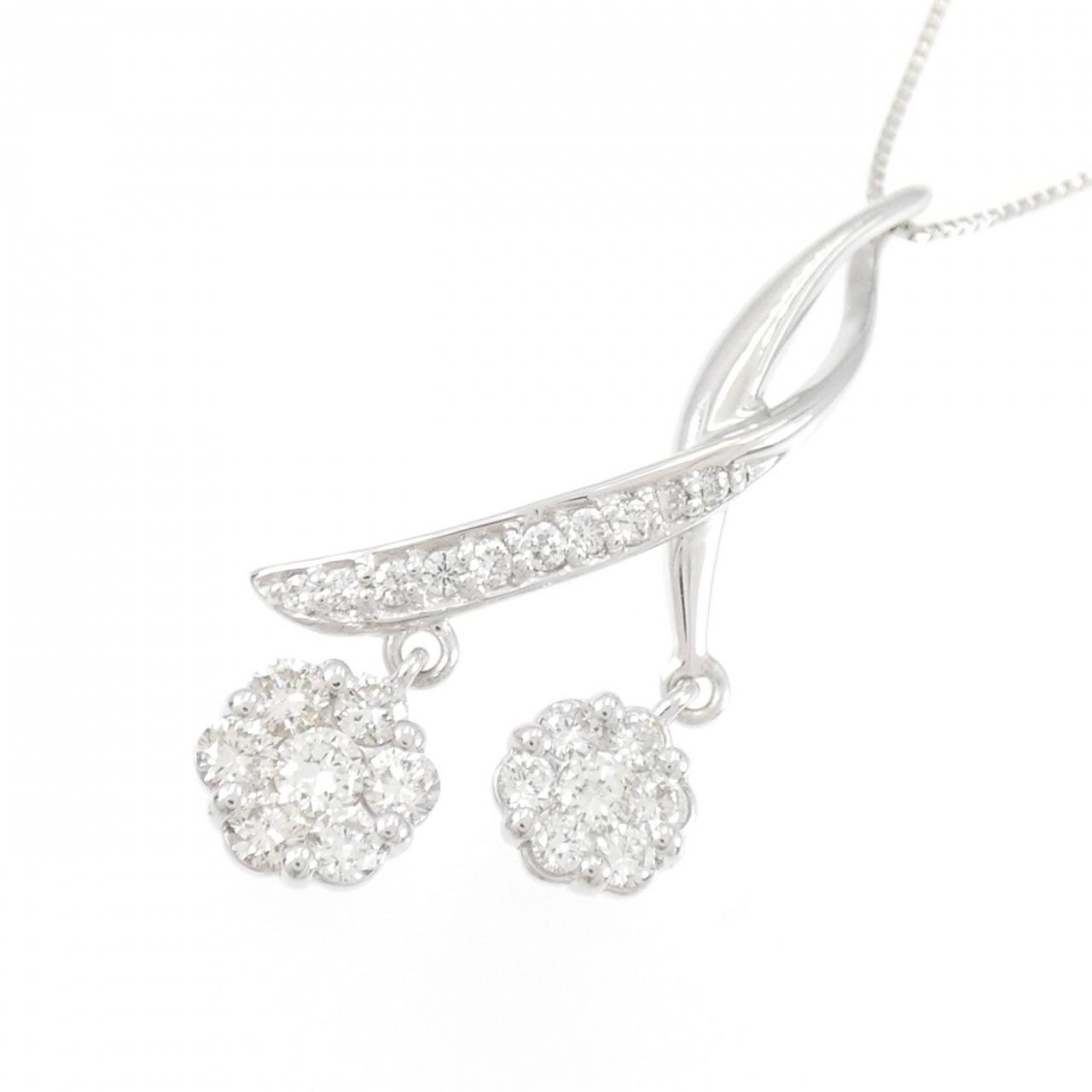 K18WG フラワー ダイヤモンド ネックレス 0.53CT