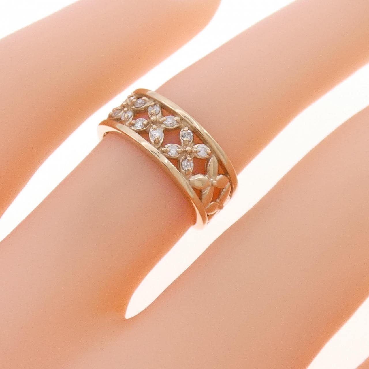 K18PG フラワー ダイヤモンド リング 0.12CT