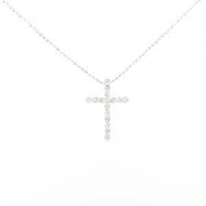 K18WG/750WG クロス ダイヤモンド ネックレス 0.30CT