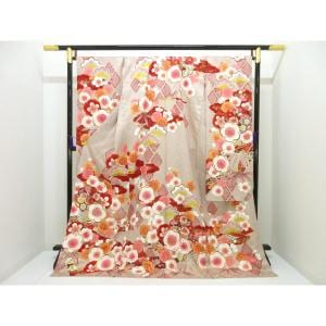 振袖　友禅金彩加工　刺繍入り　身幅２Ｌ寸