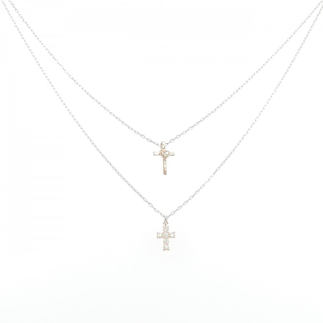 K10WG/K10PG クロス×ハート ダイヤモンド ネックレス 0.10CT