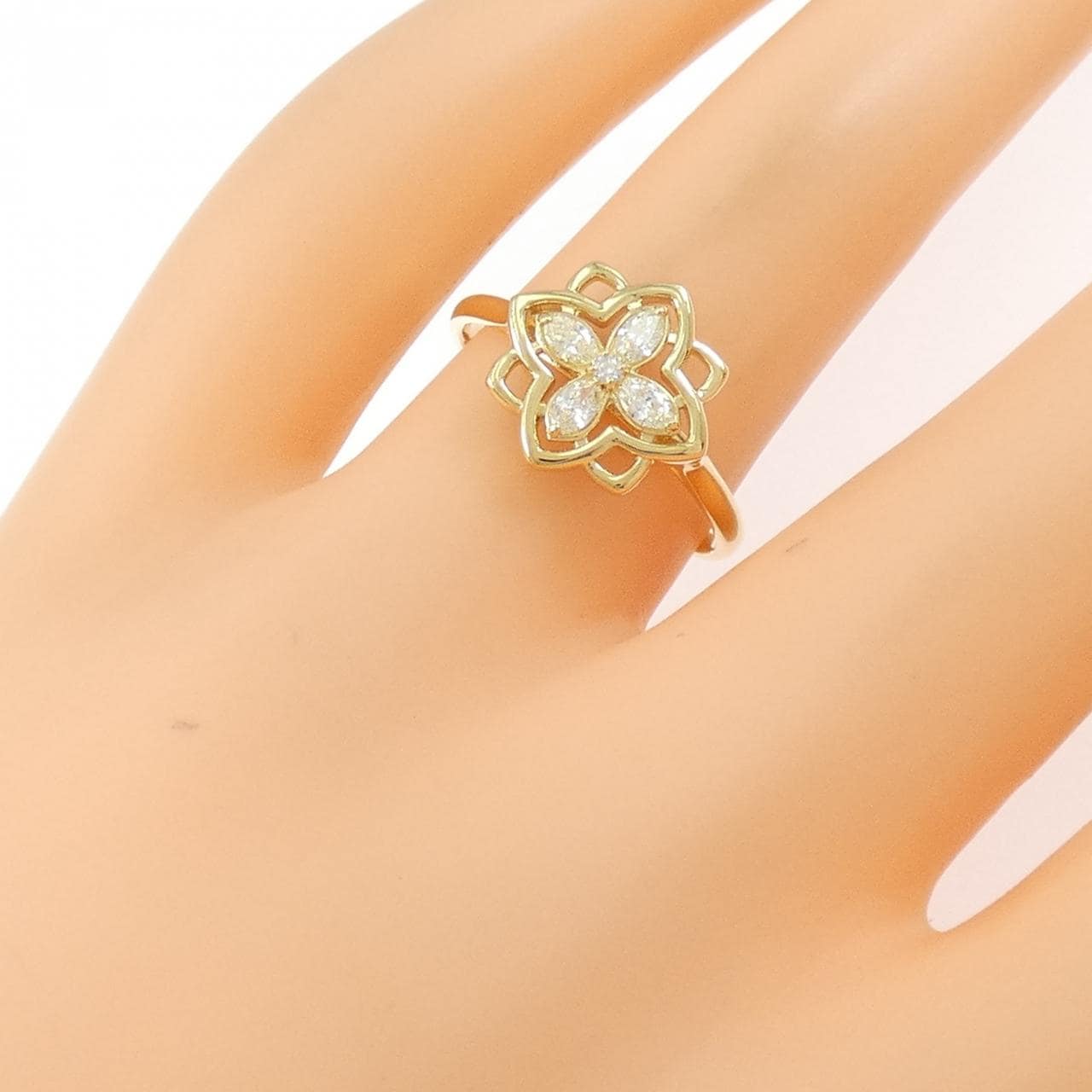 【新品】K18YG フラワー ダイヤモンド リング 0.20CT