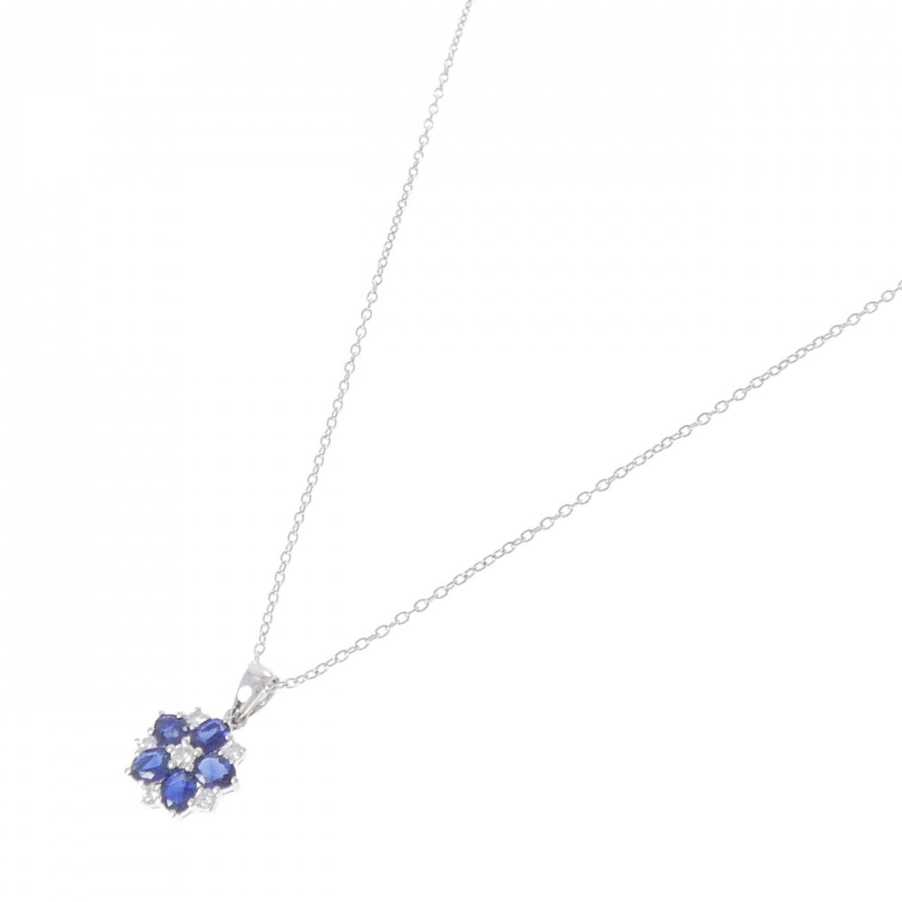 K18WG フラワー サファイヤ ネックレス 1.05CT