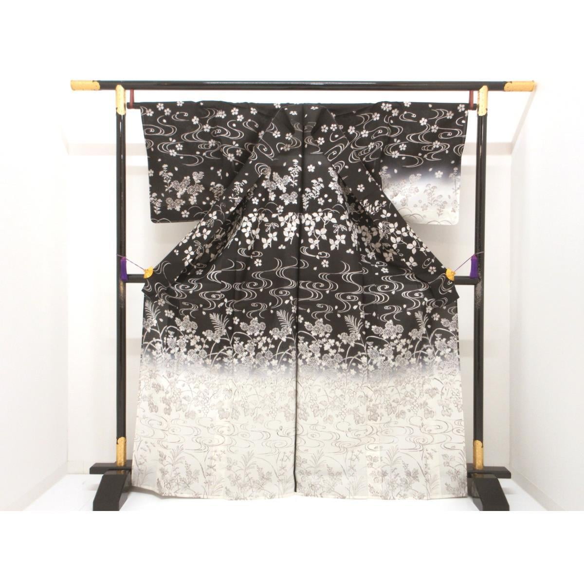 【未使用品】単衣訪問着　友禅加工ボカシ染【夏牛首紬】