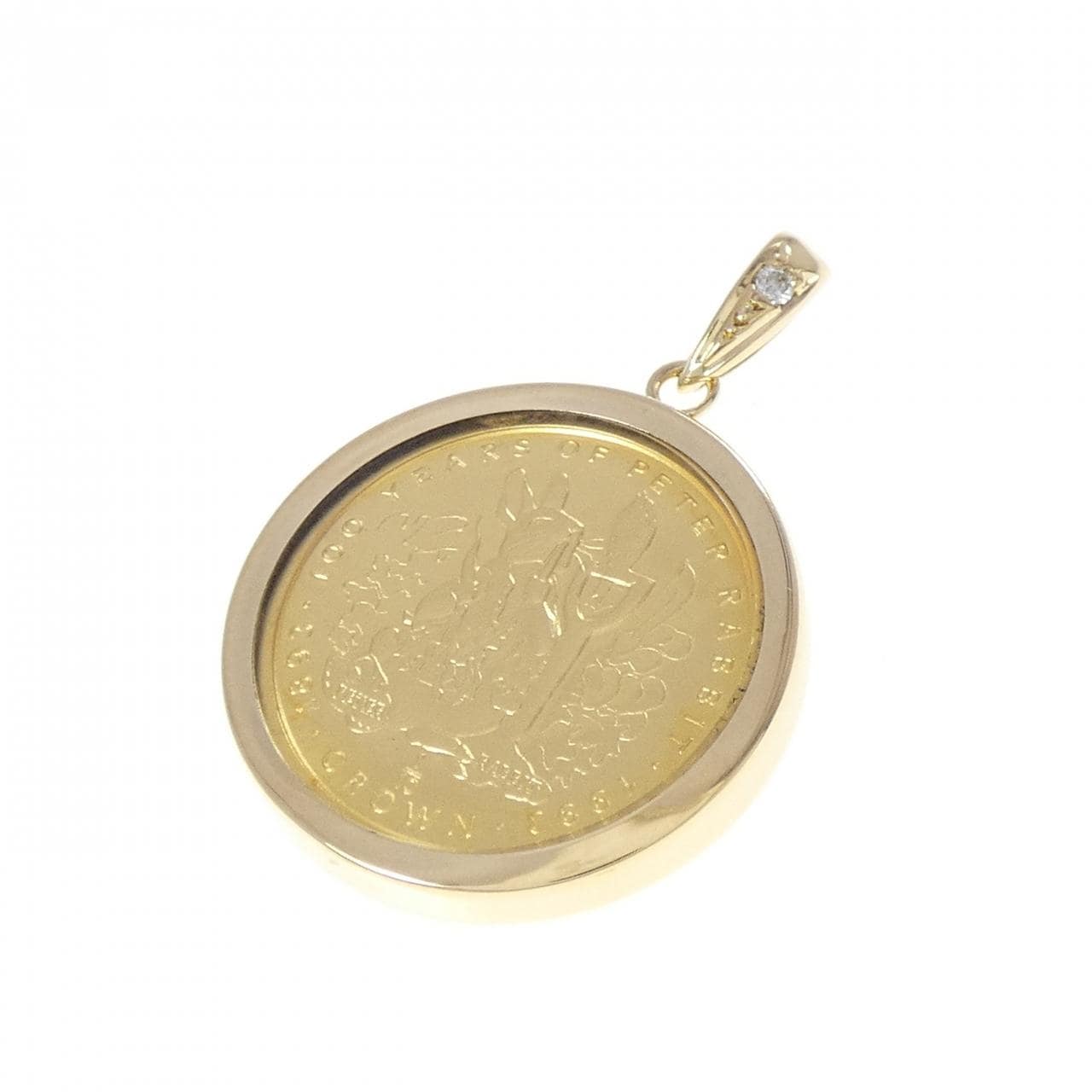 K18YG(枠) ダイヤモンド コイン ペンダント 0.01CT