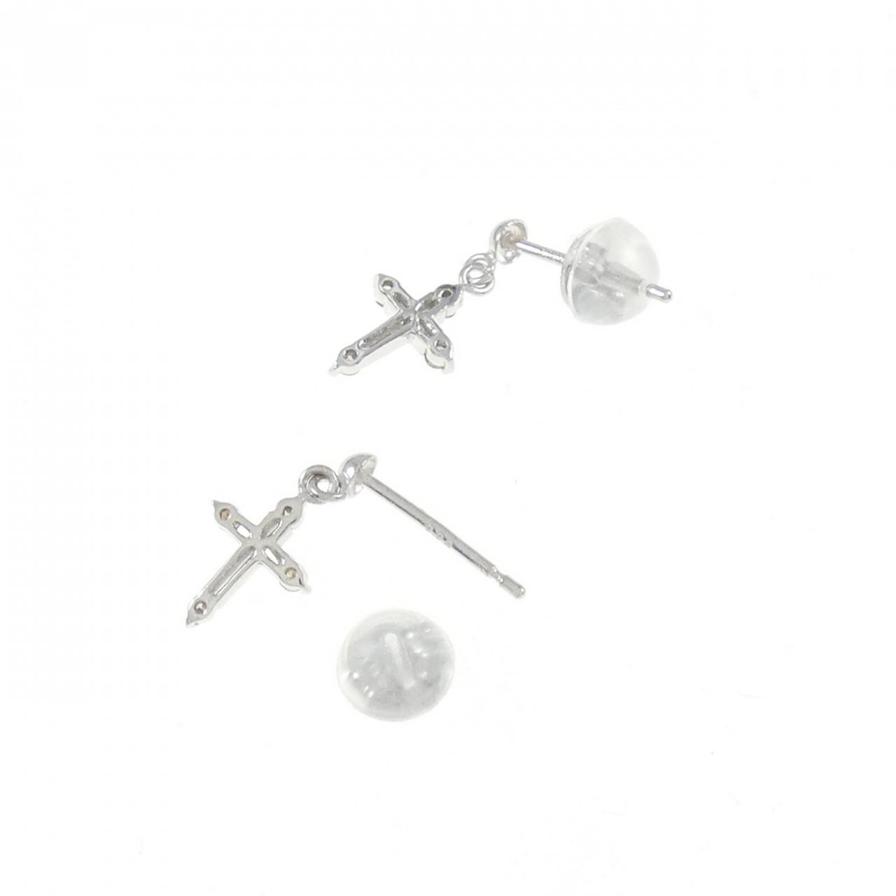 K18WG クロス ダイヤモンド ピアス 0.08CT