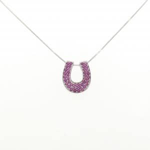 K18WG ホースシュー ルビー ネックレス 0.60CT