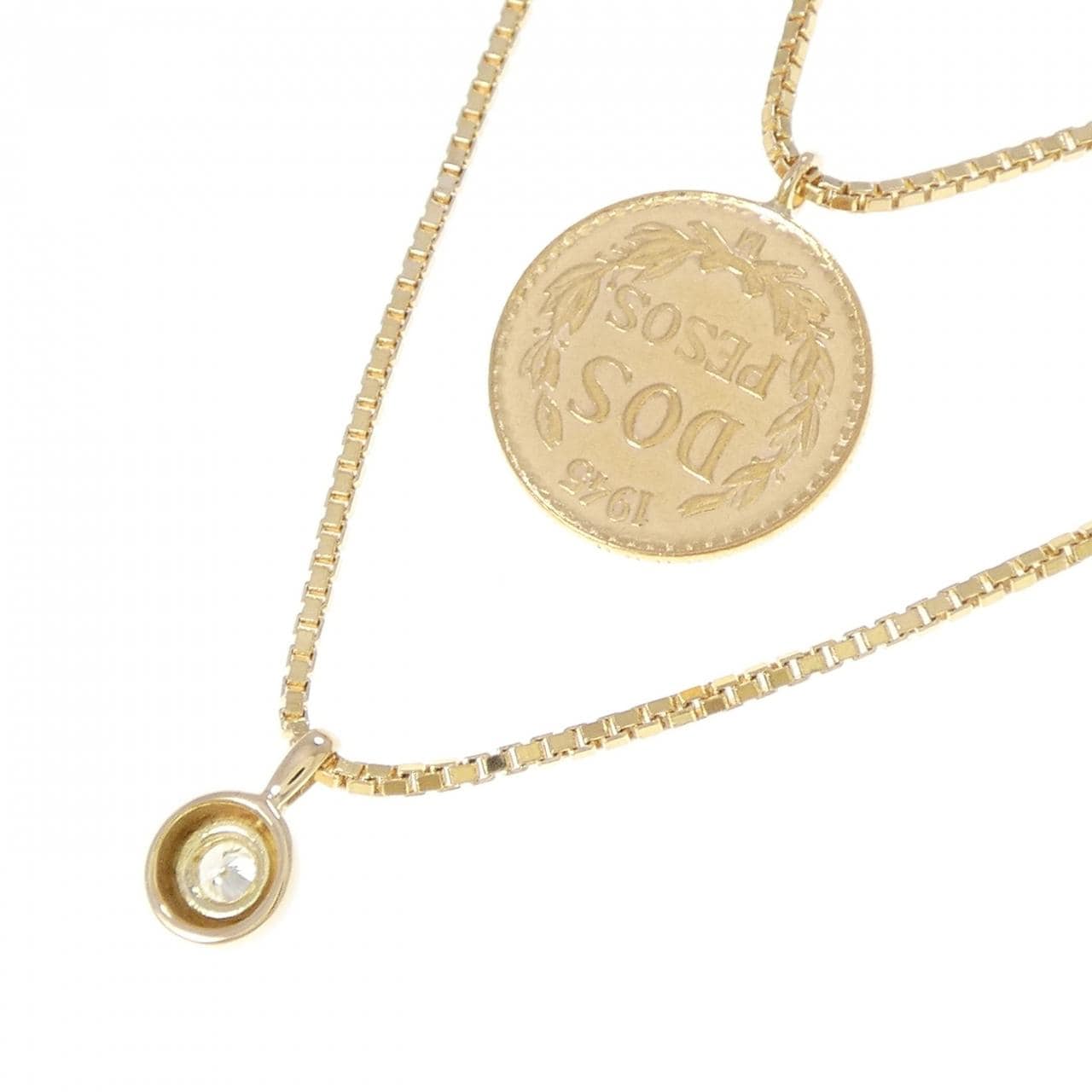 K18YG(枠) ダイヤモンド コイン ネックレス 0.05CT