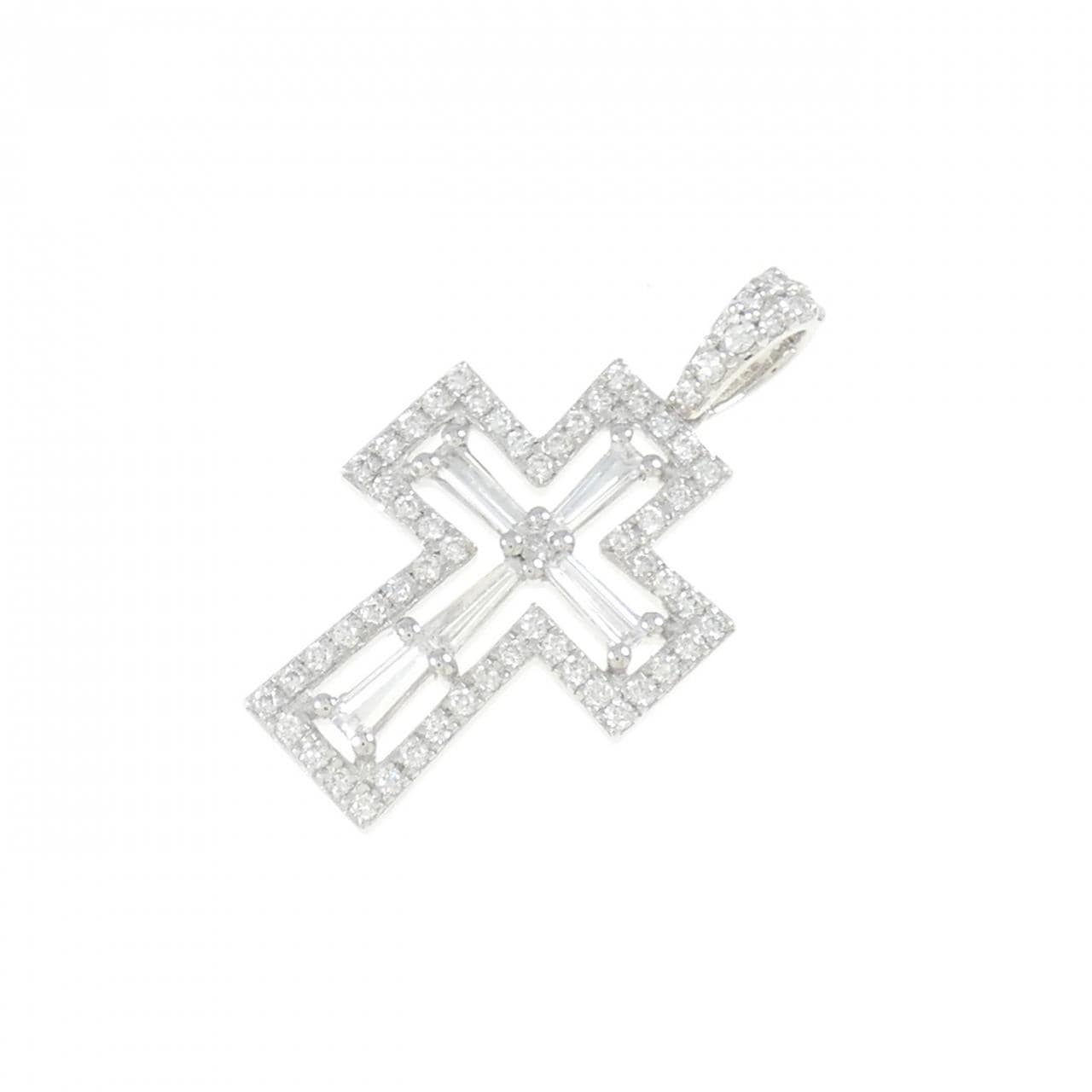 [BRAND NEW] K18WG Cross Diamond Pendant 0.26CT