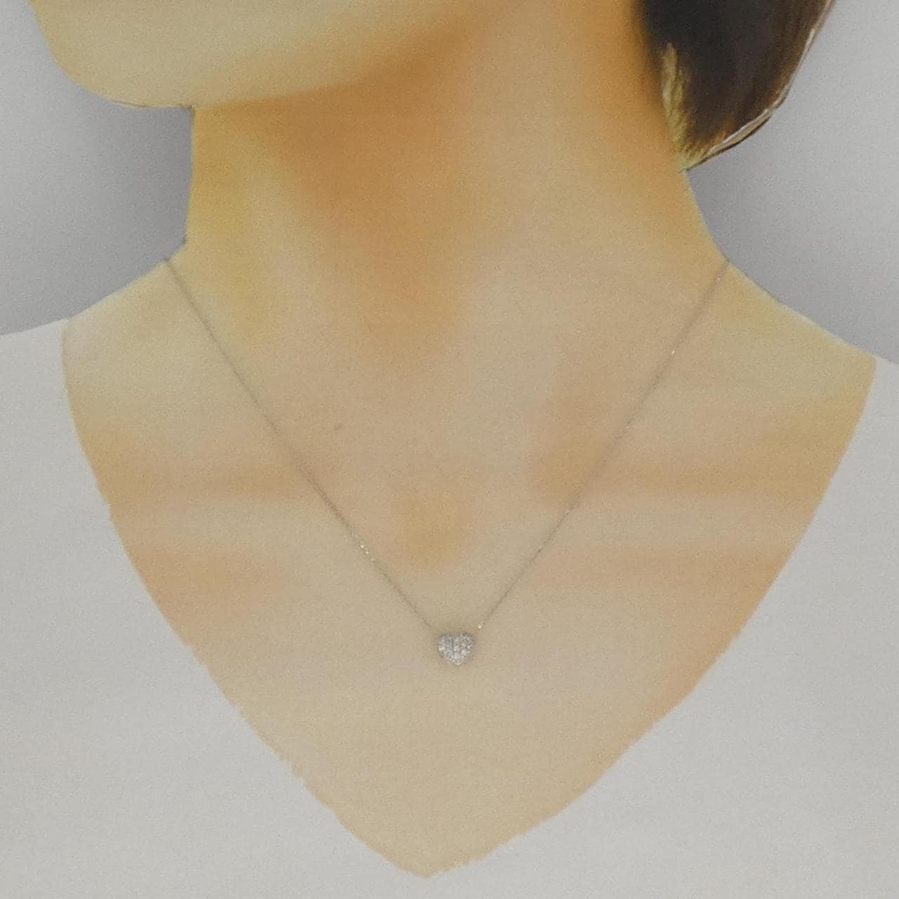 K18WG パヴェ ハート ダイヤモンド ネックレス 0.10CT