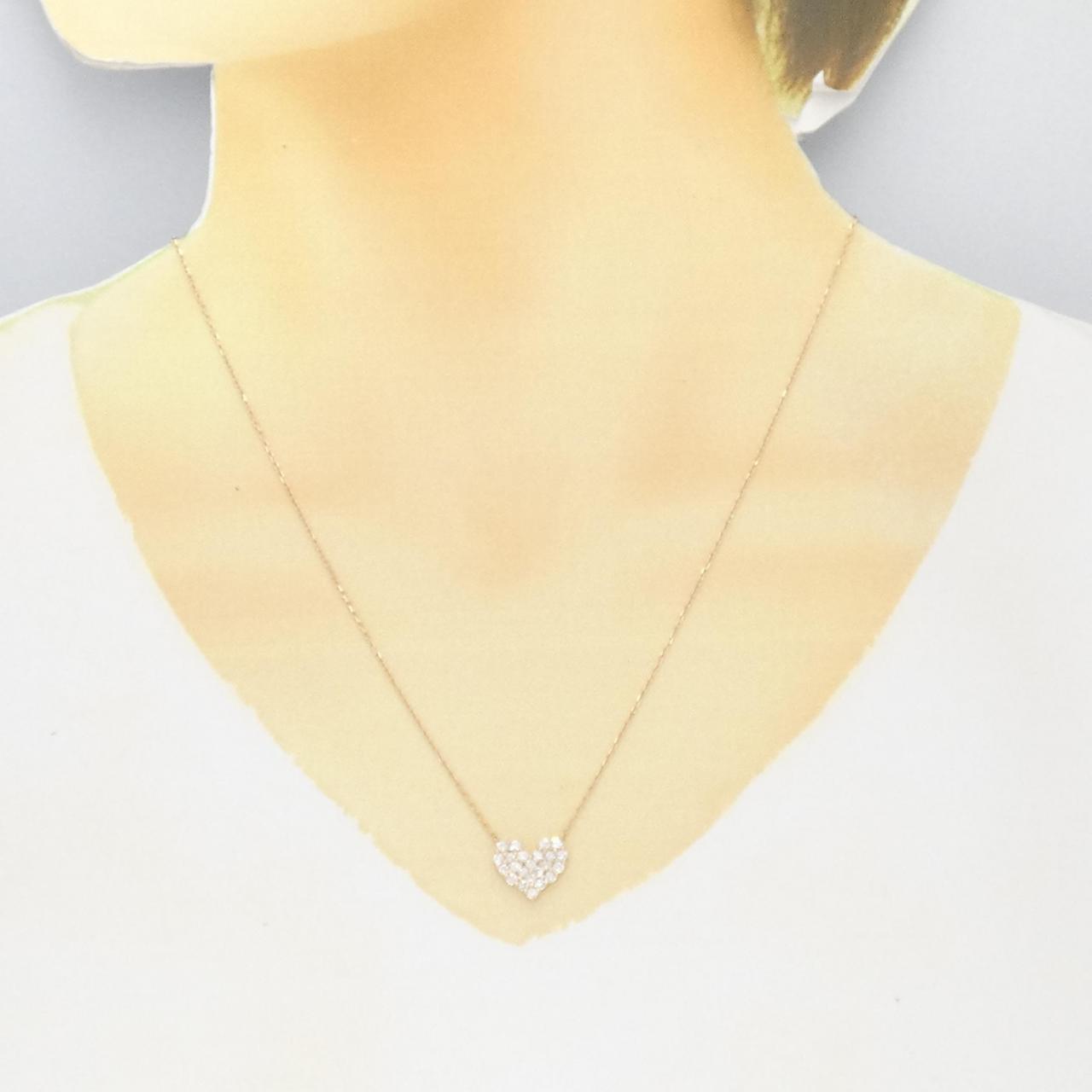 K18PG Heart Pave Diamond Necklace 0.50CT