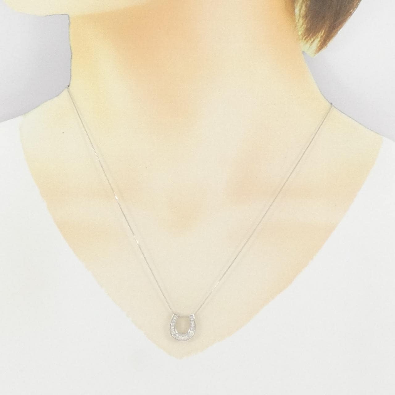 K18WG ホースシュー ダイヤモンド ネックレス 0.20CT
